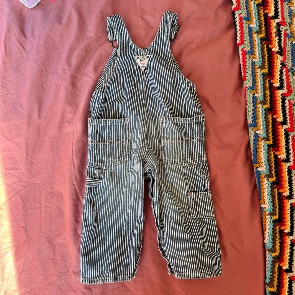 Vintage Oshkosh Overalls Blue White Pinstripe 12M